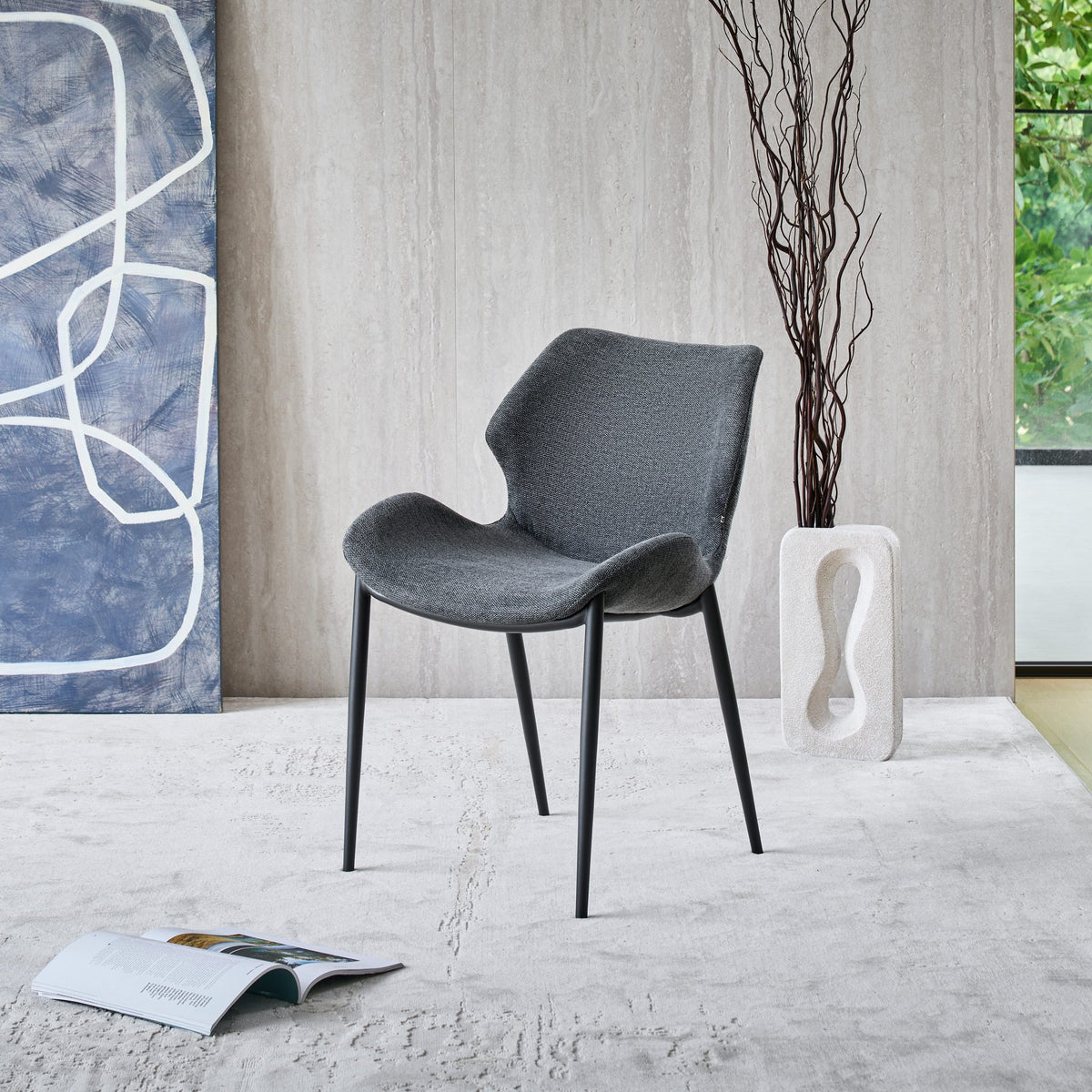 Viva Dining Chair in dark grey fabric FB-BELFAST-039, front angle