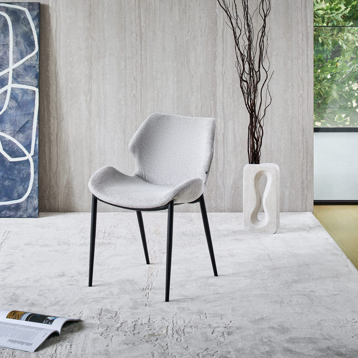 Viva Dining Chair in light grey fabric FB-BELFAST-040 with black metal legs, front angle