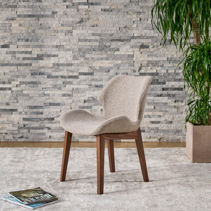 Viva Walnut Dining Chair in FB-SANTI-130 fabric with solid walnut legs, angle view