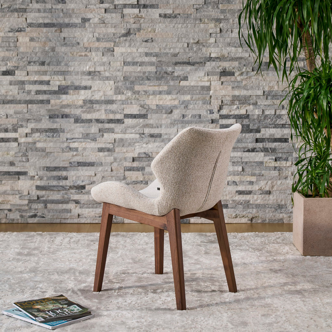 Viva Walnut Dining Chair rear side view with solid walnut timber legs