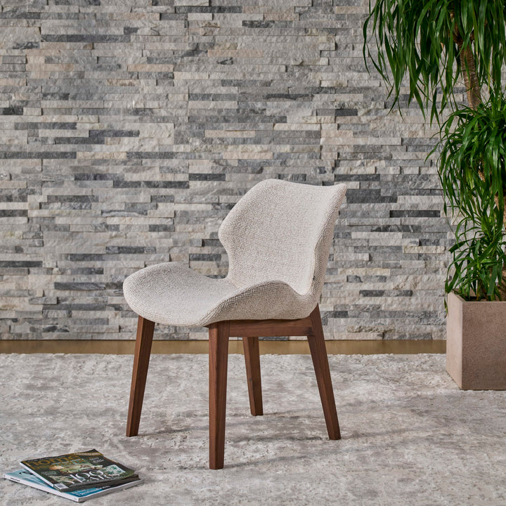 Viva Walnut Dining Chair side angle showing the curved seat and walnut legs