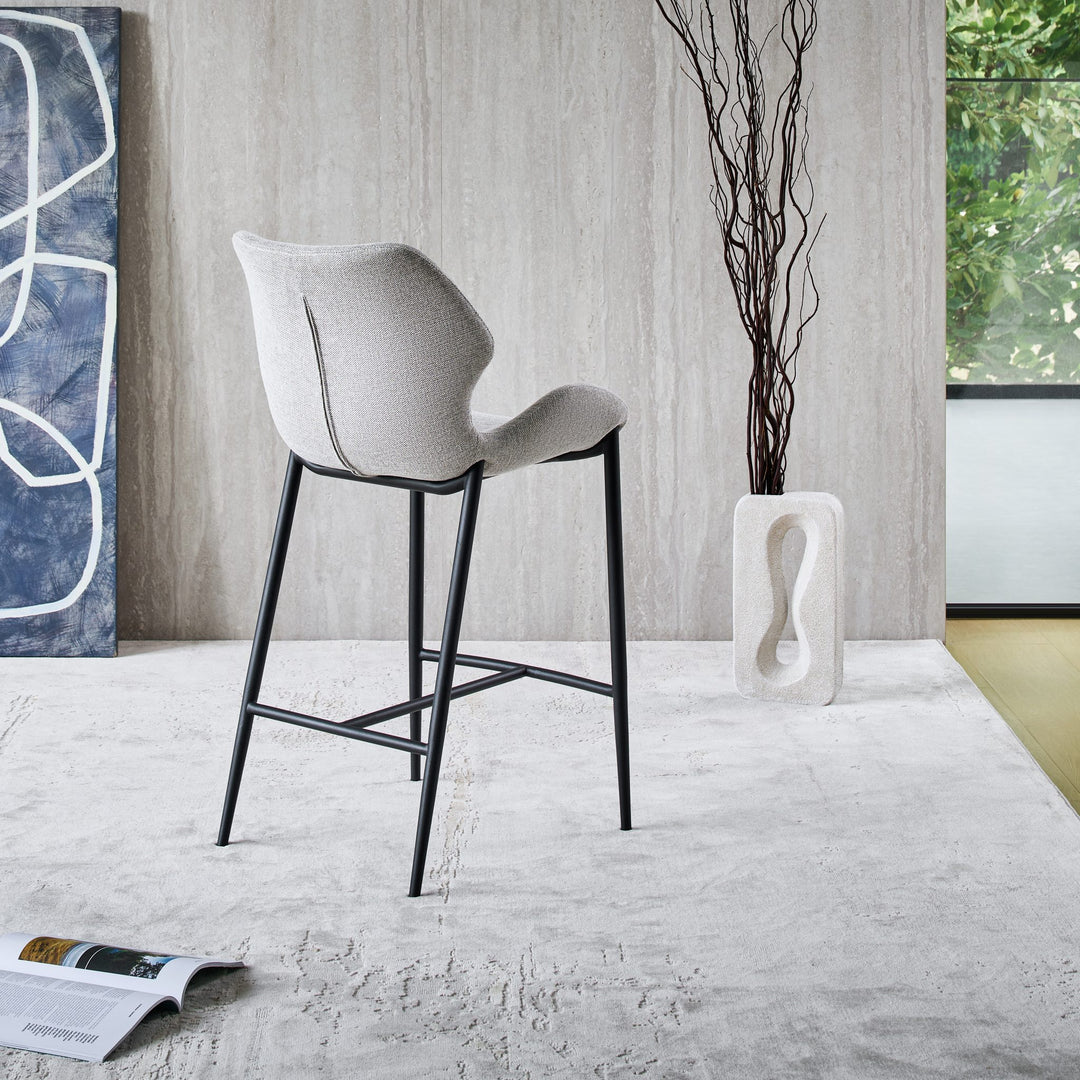 Viva Barstool in light grey fabric FB-BELFAST-040, back angle showing the curved backrest