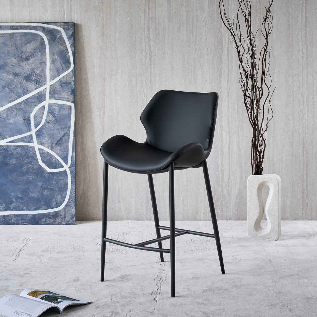 Viva Barstool in black Ultra Eco-Leather, front angle