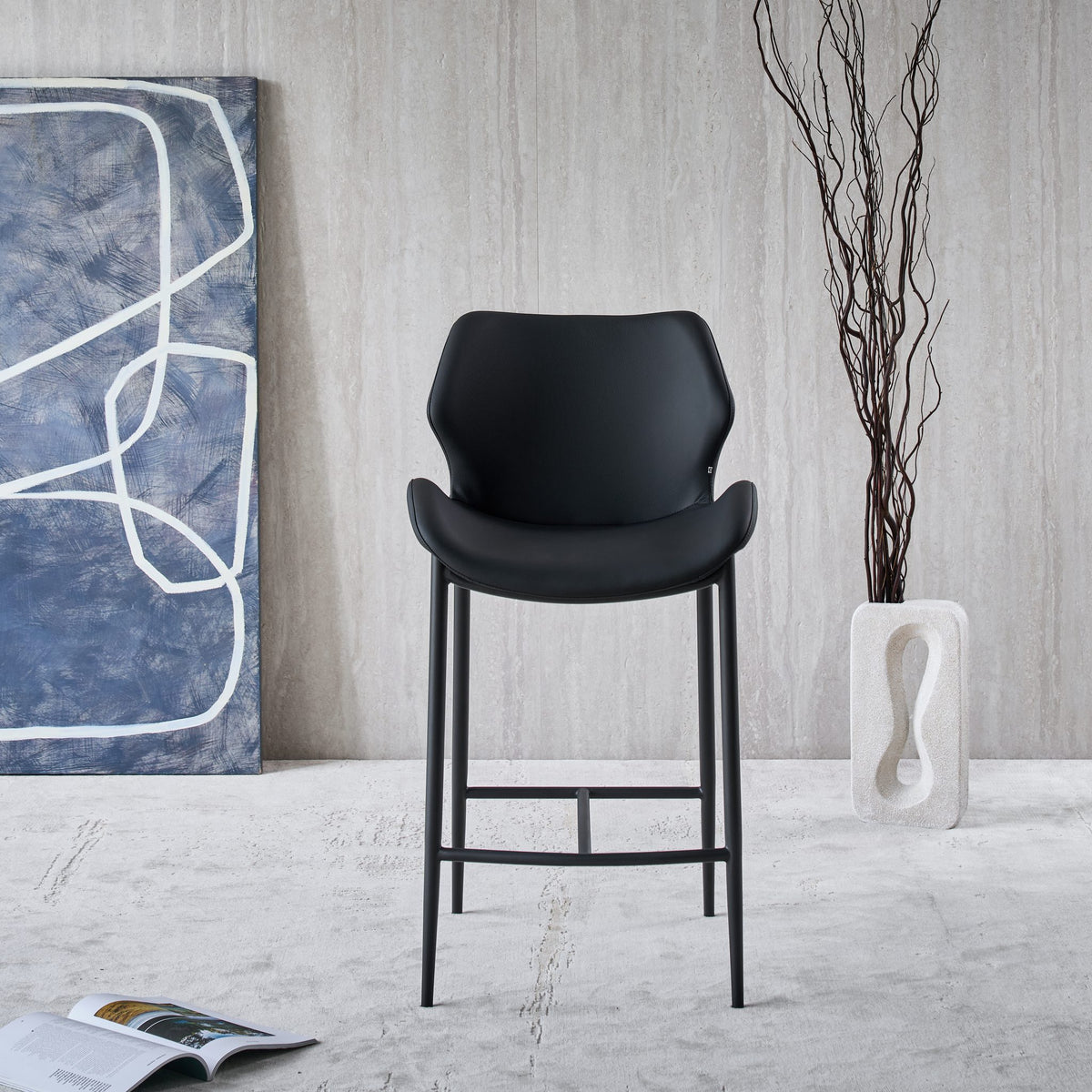 Viva Barstool in black Ultra Eco-Leather, front view
